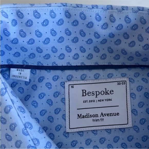 BESPOKE trim fit button down men's shirt, blue small paisley print neck 15 - Picture 5 of 8